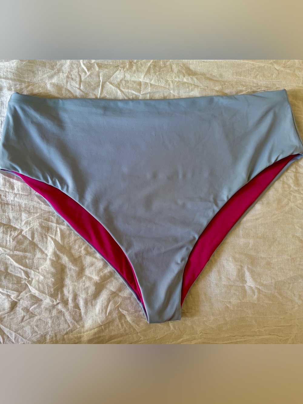Jolyn “Natia” High-Waist Bikini Bottom - Light Blue & Magenta